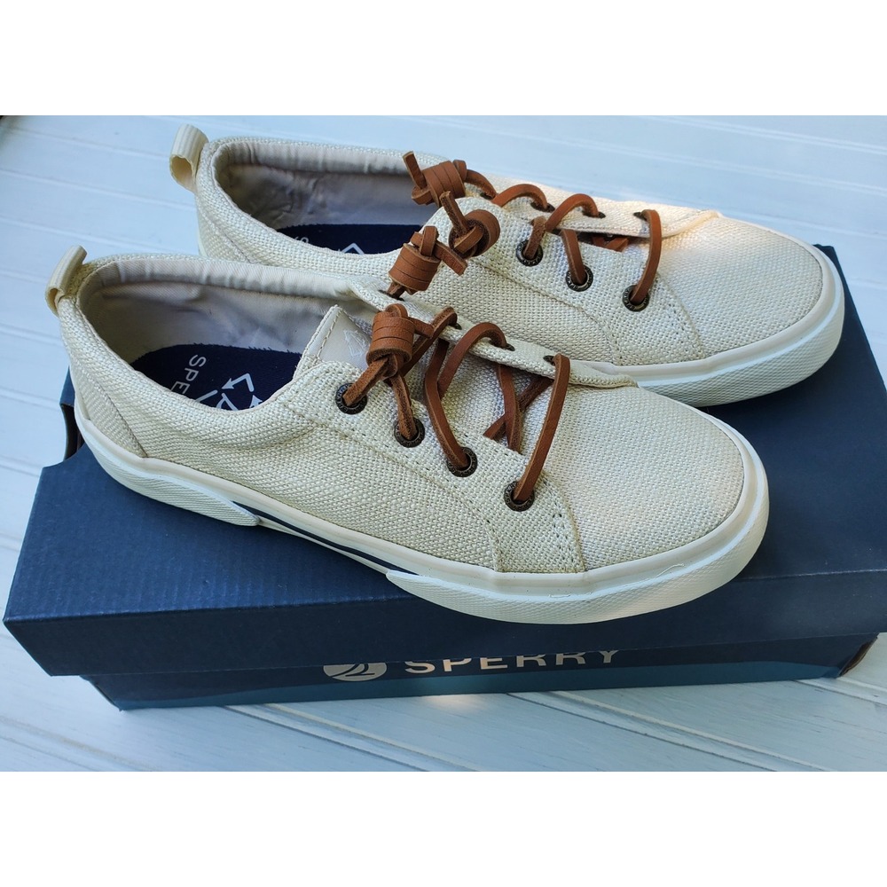 Sperry Pier Wave‎ LTT SC Bone Canvas Sneakers NIB Womens 5 STS88566 Boat shoes